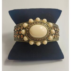 Heidi Daus "Suit Your Own Taste" Swarovski Crystals Antiqued Gold Wide Cuff B